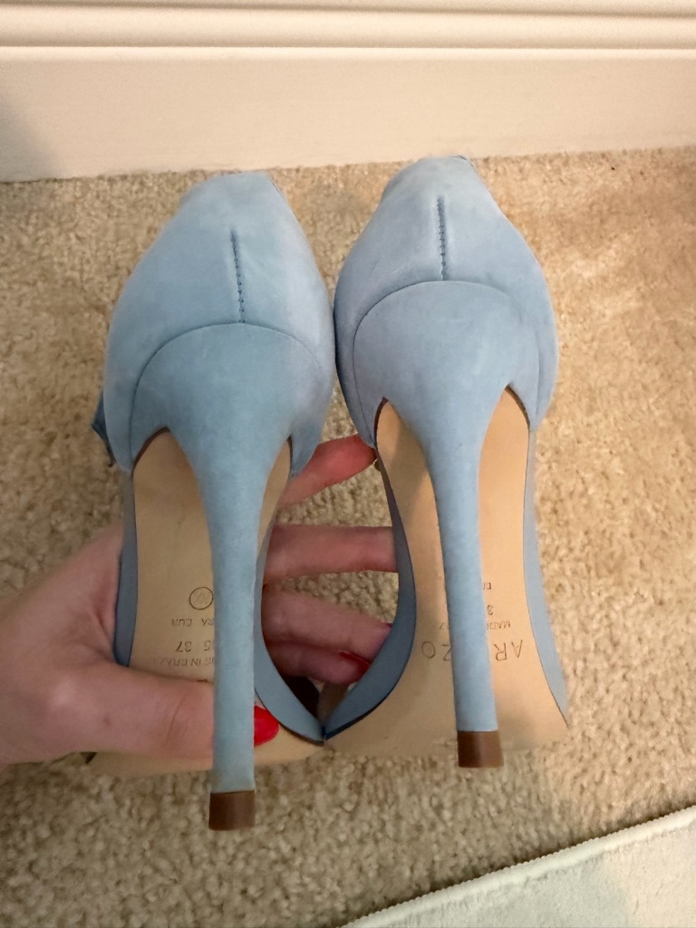 New! AREZZO Light Blue Suede Ankle Tie Heeled Sandals - Picture 3 of 4